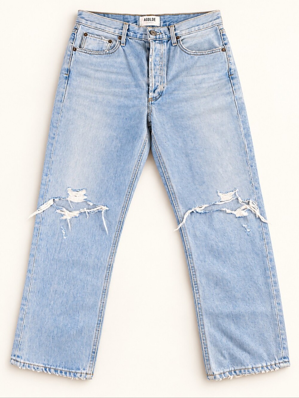 AGOLDE Riley High Rise Straight Crop Jeans Light Wash Distressed Size 30